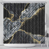 Polynesian Tribal Tattoo Shower Curtain Dark Marble Pattern