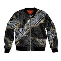 Polynesian Tribal Tattoo Sleeve Zip Bomber Jacket Dark Marble Pattern