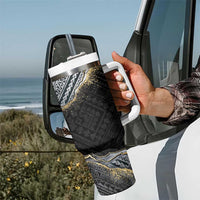 Polynesian Tribal Tattoo Tumbler With Handle Dark Marble Pattern