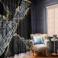 Polynesian Tribal Tattoo Window Curtain Dark Marble Pattern