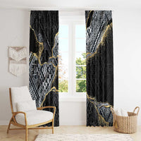 Polynesian Tribal Tattoo Window Curtain Dark Marble Pattern