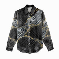 Polynesian Tribal Tattoo Women Casual Shirt Dark Marble Pattern