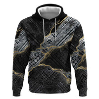 Polynesian Tribal Tattoo Zip Hoodie Dark Marble Pattern