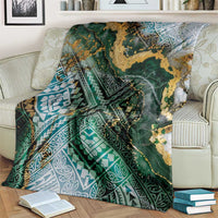 Polynesian Tribal Tattoo Blanket Green Marble Pattern