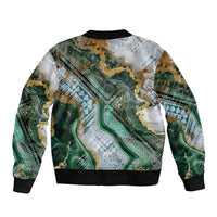 Polynesian Tribal Tattoo Bomber Jacket Green Marble Pattern