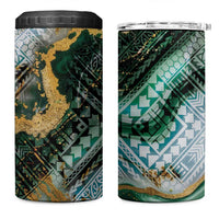 Polynesian Tribal Tattoo 4 in 1 Can Cooler Tumbler Green Marble Pattern