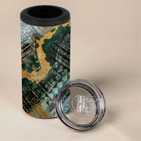 Polynesian Tribal Tattoo 4 in 1 Can Cooler Tumbler Green Marble Pattern