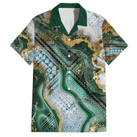 Polynesian Tribal Tattoo Family Matching Puletasi and Hawaiian Shirt Green Marble Pattern LT9 Dad's Shirt - Short Sleeve Green - Polynesian Pride