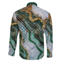 Polynesian Tribal Tattoo Family Matching Puletasi and Hawaiian Shirt Green Marble Pattern LT9 - Polynesian Pride