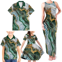 Polynesian Tribal Tattoo Family Matching Tank Maxi Dress and Hawaiian Shirt Green Marble Pattern