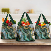Polynesian Tribal Tattoo Grocery Bag Green Marble Pattern