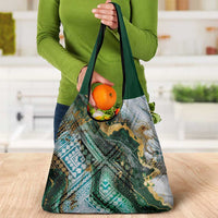 Polynesian Tribal Tattoo Grocery Bag Green Marble Pattern