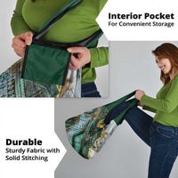 Polynesian Tribal Tattoo Grocery Bag Green Marble Pattern