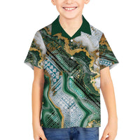 Polynesian Tribal Tattoo Kid Hawaiian Shirt Green Marble Pattern