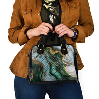 Polynesian Tribal Tattoo Shoulder Handbag Green Marble Pattern