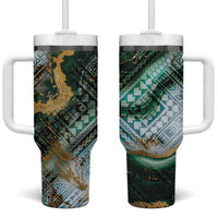 Polynesian Tribal Tattoo Tumbler With Handle Green Marble Pattern