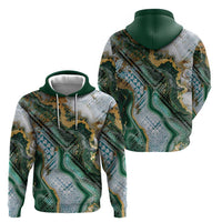 Polynesian Tribal Tattoo Zip Hoodie Green Marble Pattern