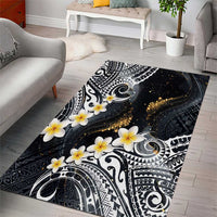 Polynesian Tribal Tattoo Area Rug Plumeria Black Gold Marble Pattern