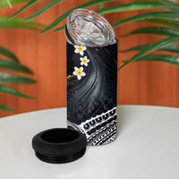 Polynesian Tribal Tattoo 4 in 1 Can Cooler Tumbler Plumeria Black Gold Marble Pattern