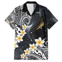 Polynesian Tribal Tattoo Family Matching Summer Maxi Dress and Hawaiian Shirt Plumeria Black Gold Marble Pattern