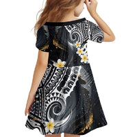 Polynesian Tribal Tattoo Family Matching Tank Maxi Dress and Hawaiian Shirt Plumeria Black Gold Marble Pattern