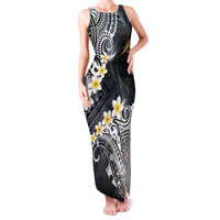 Polynesian Tribal Tattoo Family Matching Tank Maxi Dress and Hawaiian Shirt Plumeria Black Gold Marble Pattern