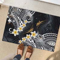 Polynesian Tribal Tattoo Rubber Doormat Plumeria Black Gold Marble Pattern