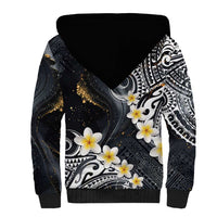 Polynesian Tribal Tattoo Sherpa Hoodie Plumeria Black Gold Marble Pattern
