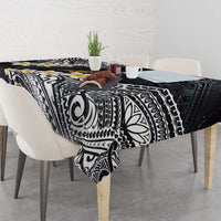 Polynesian Tribal Tattoo Tablecloth Plumeria Black Gold Marble Pattern