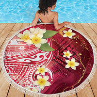 Polynesian Tribal Tattoo Beach Blanket Plumeria Blood Red and Gold Marble Pattern