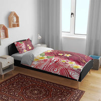 Polynesian Tribal Tattoo Bedding Set Plumeria Blood Red and Gold Marble Pattern