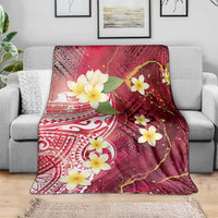 Polynesian Tribal Tattoo Blanket Plumeria Blood Red and Gold Marble Pattern