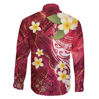 Polynesian Tribal Tattoo Family Matching Short Sleeve Bodycon Dress and Hawaiian Shirt Plumeria Blood Red and Gold Marble Pattern