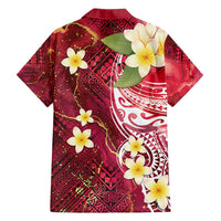 Polynesian Tribal Tattoo Family Matching Summer Maxi Dress and Hawaiian Shirt Plumeria Blood Red and Gold Marble Pattern