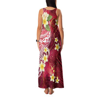 Polynesian Tribal Tattoo Family Matching Tank Maxi Dress and Hawaiian Shirt Plumeria Blood Red and Gold Marble Pattern