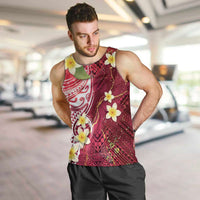 Polynesian Tribal Tattoo Men Tank Top Plumeria Blood Red and Gold Marble Pattern