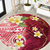 Polynesian Tribal Tattoo Round Carpet Plumeria Blood Red and Gold Marble Pattern LT9 Red - Polynesian Pride