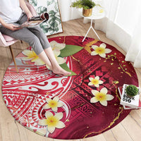 Polynesian Tribal Tattoo Round Carpet Plumeria Blood Red and Gold Marble Pattern LT9 - Polynesian Pride