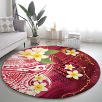 Polynesian Tribal Tattoo Round Carpet Plumeria Blood Red and Gold Marble Pattern LT9 - Polynesian Pride