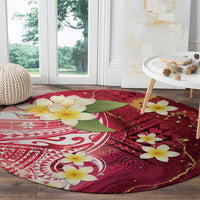 Polynesian Tribal Tattoo Round Carpet Plumeria Blood Red and Gold Marble Pattern LT9 - Polynesian Pride