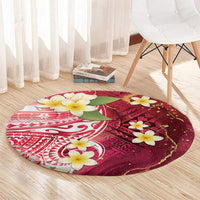 Polynesian Tribal Tattoo Round Carpet Plumeria Blood Red and Gold Marble Pattern LT9 - Polynesian Pride