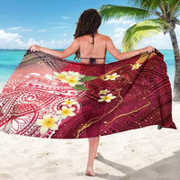Polynesian Tribal Tattoo Sarong Plumeria Blood Red and Gold Marble Pattern