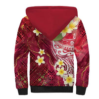 Polynesian Tribal Tattoo Sherpa Hoodie Plumeria Blood Red and Gold Marble Pattern