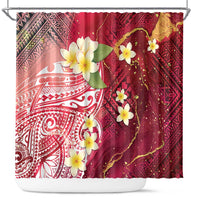 Polynesian Tribal Tattoo Shower Curtain Plumeria Blood Red and Gold Marble Pattern