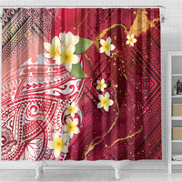 Polynesian Tribal Tattoo Shower Curtain Plumeria Blood Red and Gold Marble Pattern