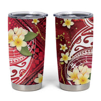 Polynesian Tribal Tattoo Tumbler Cup Plumeria Blood Red and Gold Marble Pattern