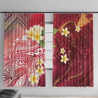 Polynesian Tribal Tattoo Window Curtain Plumeria Blood Red and Gold Marble Pattern