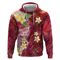 Polynesian Tribal Tattoo Zip Hoodie Plumeria Blood Red and Gold Marble Pattern