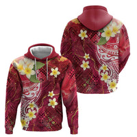 Polynesian Tribal Tattoo Zip Hoodie Plumeria Blood Red and Gold Marble Pattern