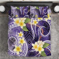 Polynesian Tribal Tattoo Bedding Set Plumeria Purple Marble Pattern